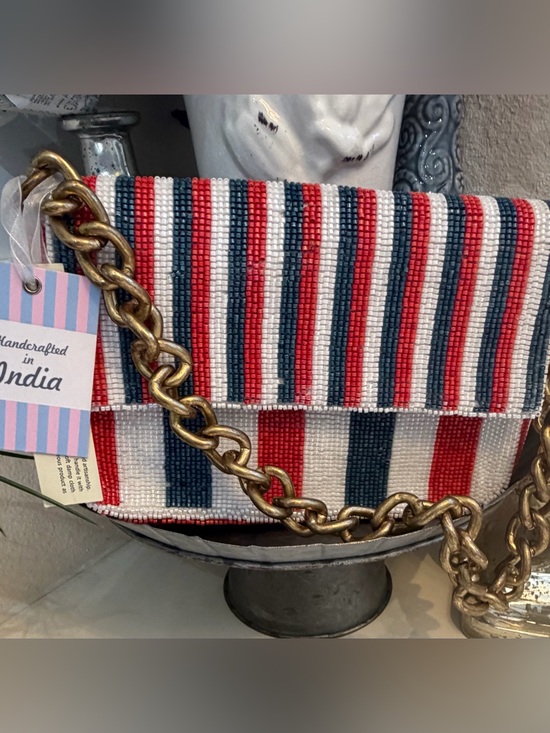 Handbags - Handmade Beaded Stripe - Red, White & Blue Shoulder/Handbag - NWT